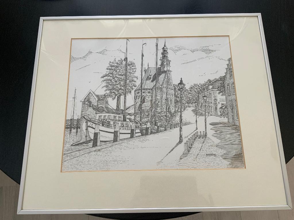 Pentekening van de Hoofdtoren van Hoorn, gesingneerd., Ophalen