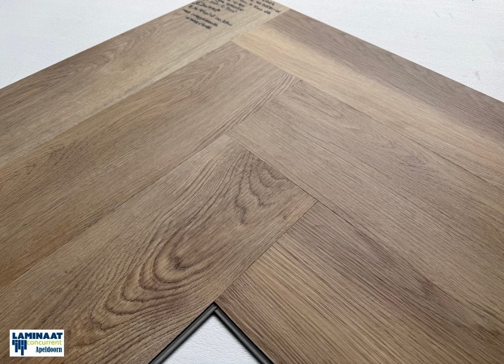 Visgraat Pvc click Natural Oak + Hoge Wit plint + leggen, Bruin, Nieuw, Ophalen of Verzenden, Visgraat Pvc click natural oak