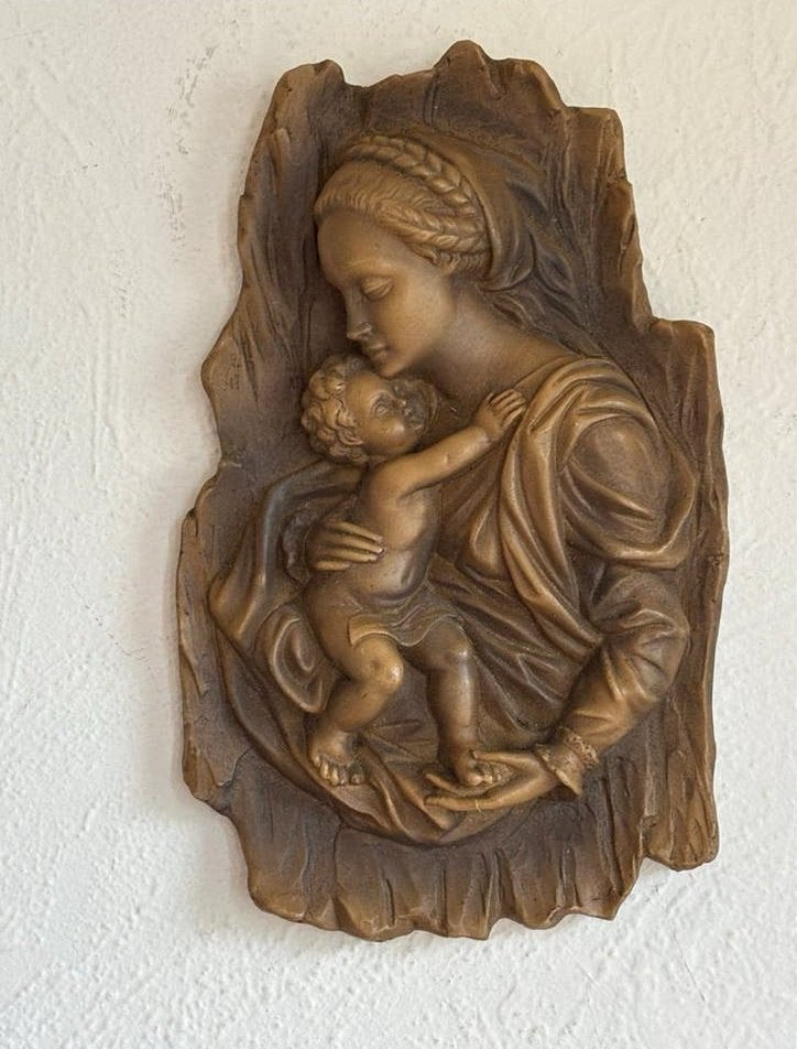 Wanddecoratie Maria met Kind - Kunsthars, Antiek en Kunst, Verzenden, Kunststof, Handgemaakt, Wanddecoratie
