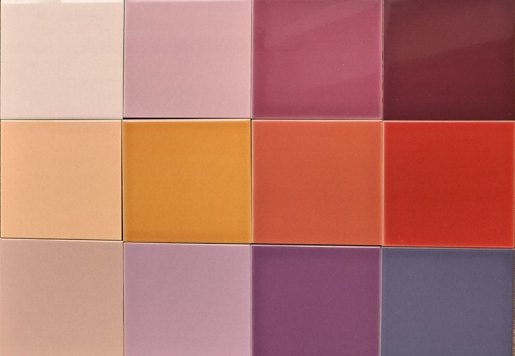 wand tegels 15x15, oranje-rood-paars, €1,50, mozaïek-tegelen, Nieuw, Ophalen of Verzenden, Steen of Keramiek, Knutselmateriaal