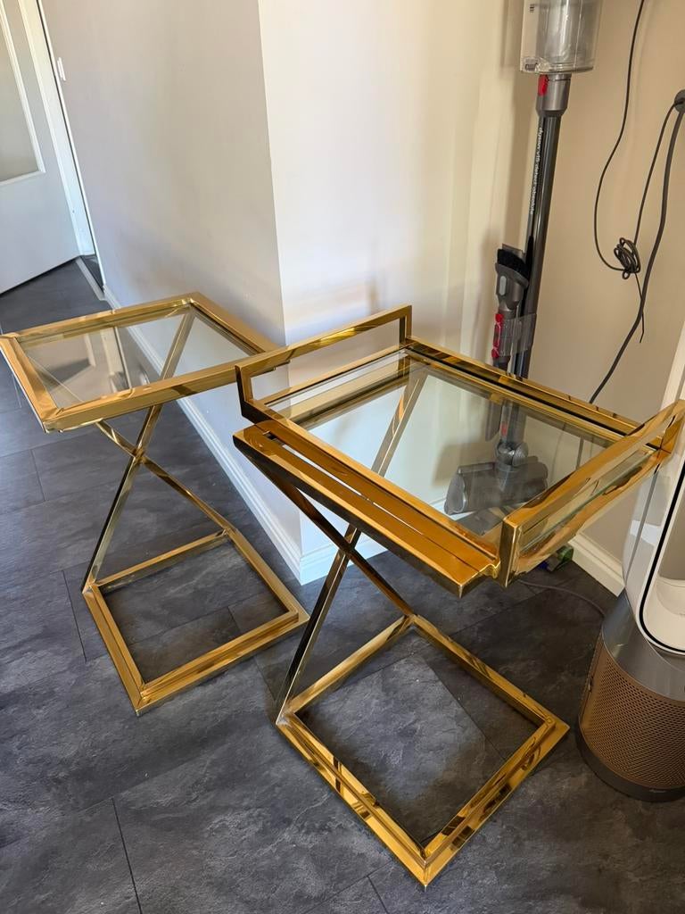 2x Bijzettafel + dienblad, Minder dan 55 cm, Rond, Ophalen, 45 tot 60 cm