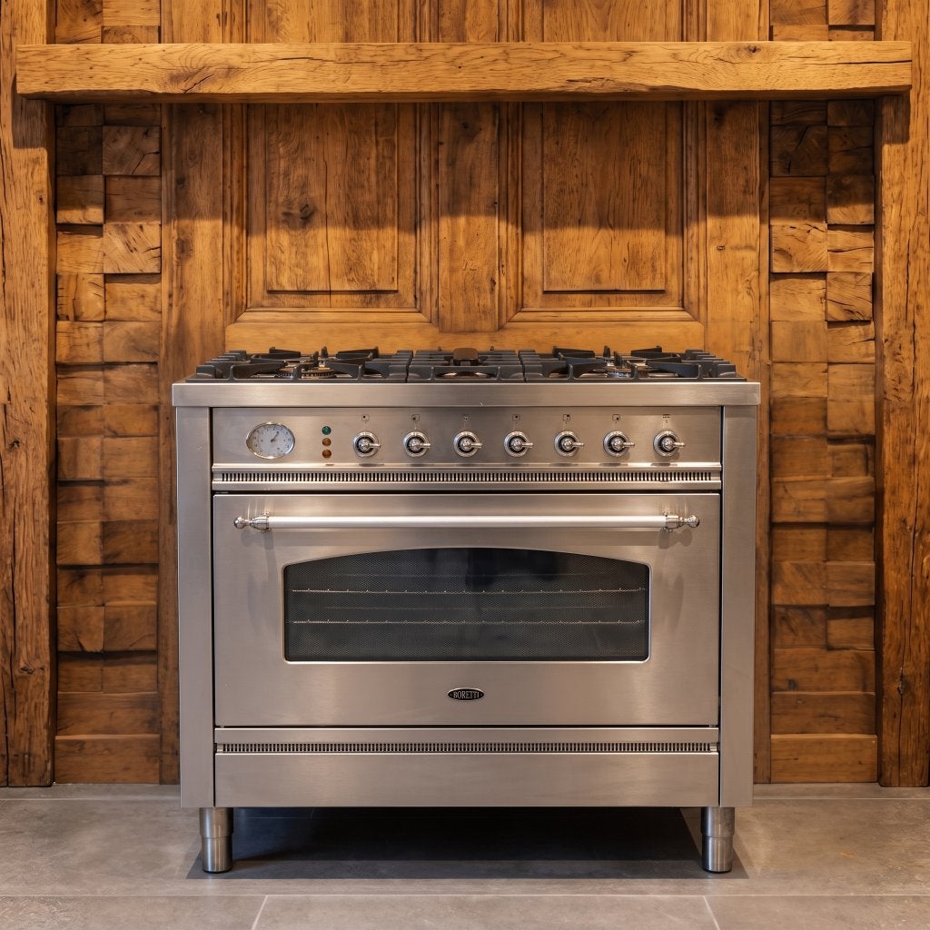 Boretti 90 cm · RVS · 5 pits · 1 oven · Incl conditierapport, Gebruikt, 60 cm of meer, Ophalen of Verzenden, Gas