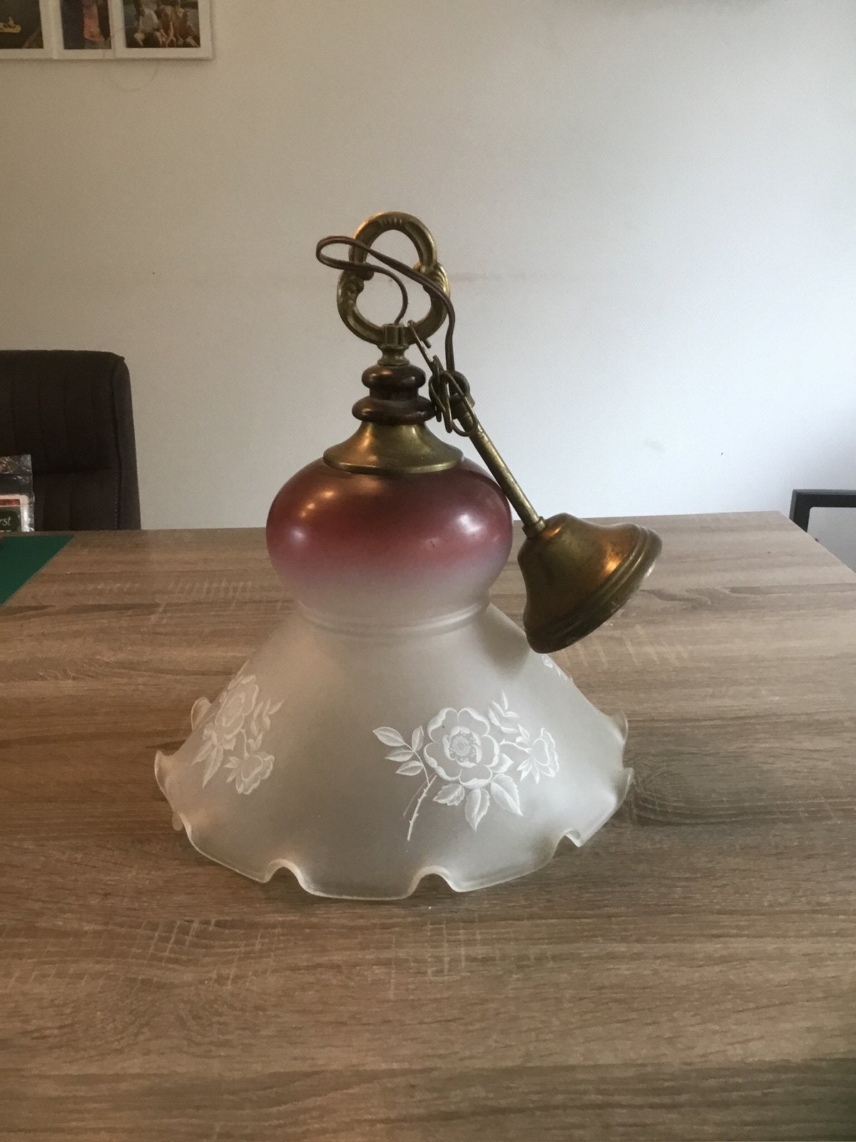 Glazen brocante hanglamp, Huis en Inrichting, Ophalen, Gebruikt