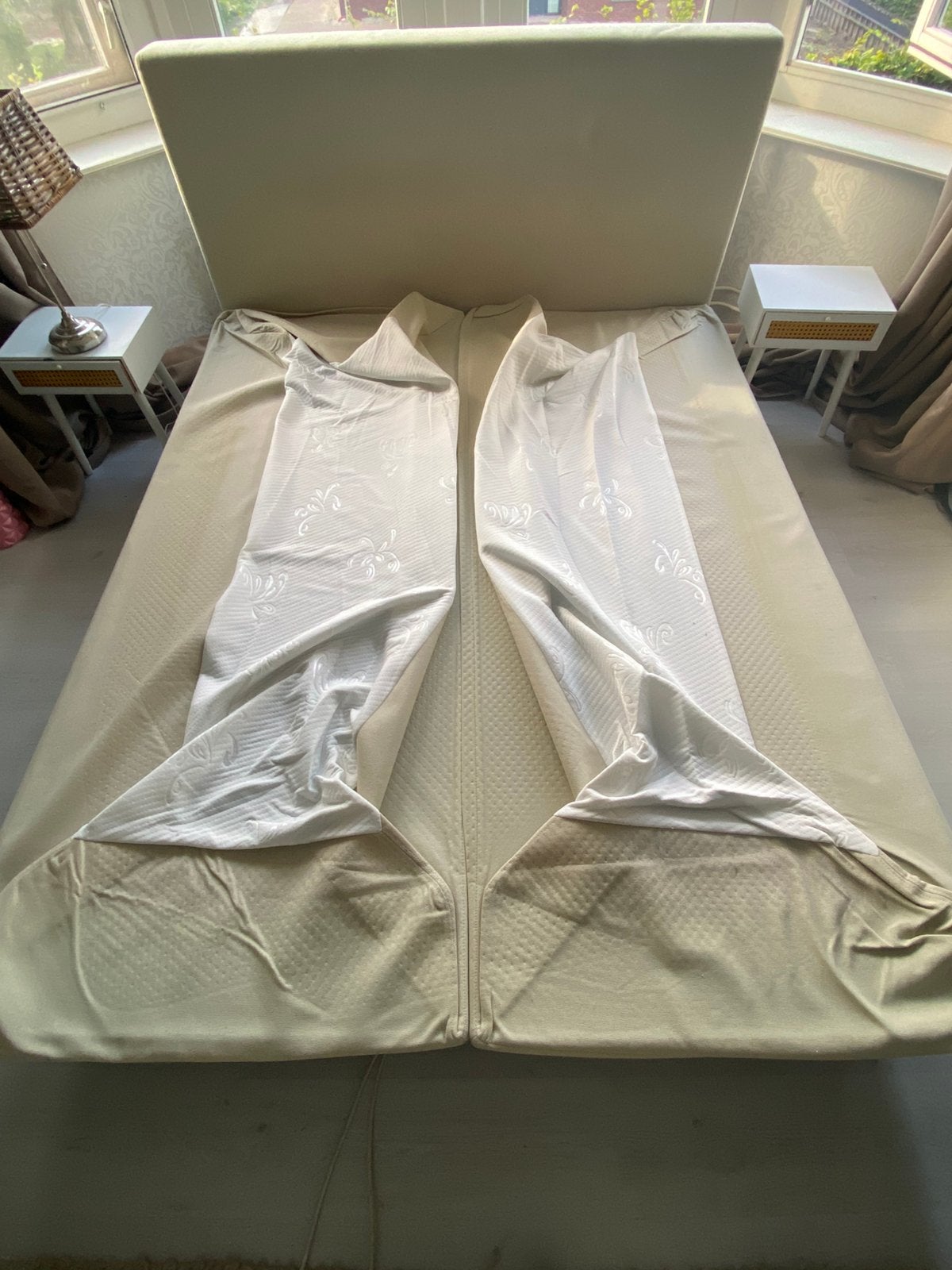 GRATIS af te halen. Boxspring bedframe. 160x200, Ophalen, Gebruikt, Beige, Tweepersoons