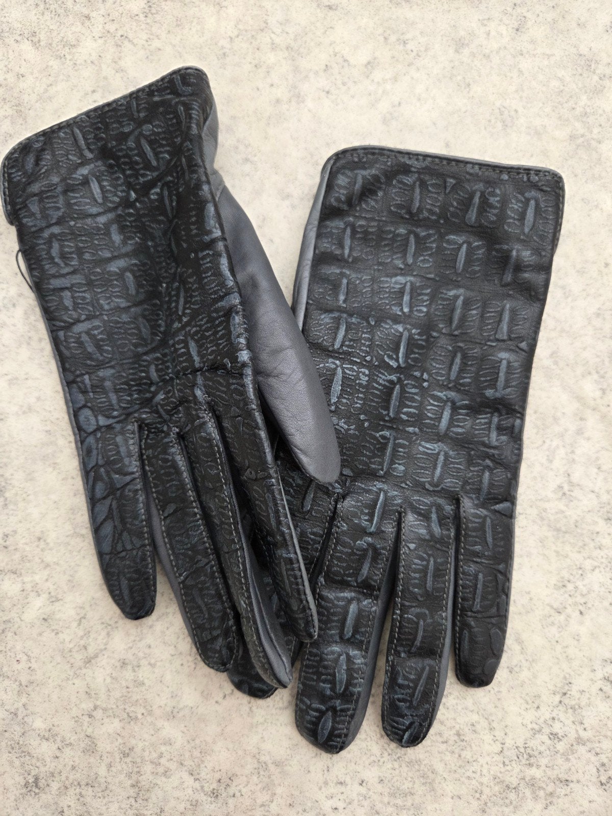 Laimböck Leren Handschoenen 7 - grijs met krokodilprint, Maat 38/40 (M), Ophalen of Verzenden, Zo goed als nieuw, Laimböck