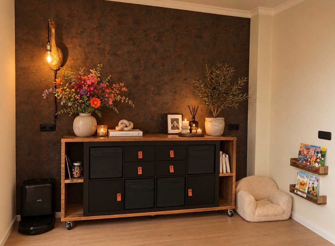 Stijlvol dressoir met opbergvakken/laatjes en wielen 190 cm, Ophalen, Zo goed als nieuw