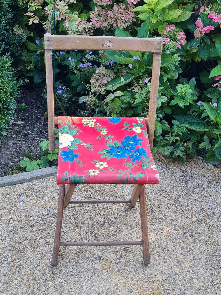 uniek vintage gebloemd plooistoeltje met rugleuning/BEFRA, Ophalen of Verzenden, Huis en Inrichting