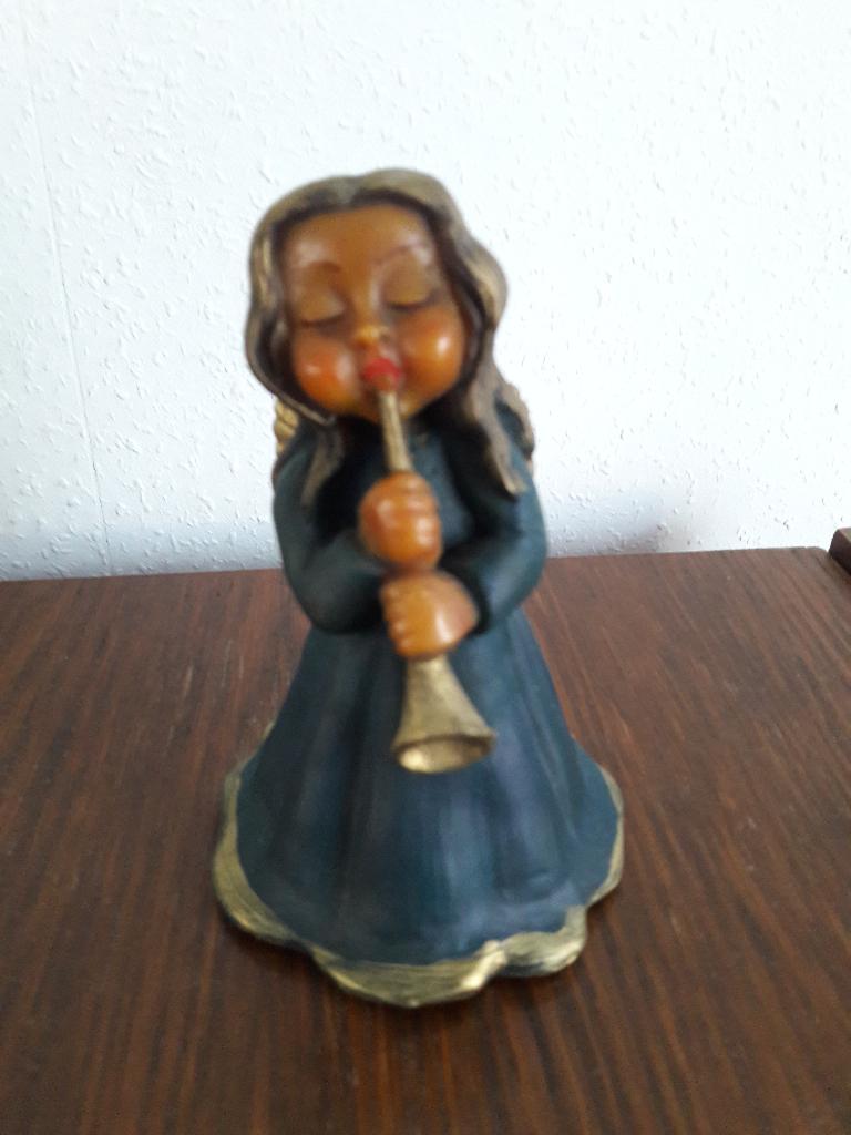 Engel , brocante mooie wassen kerst engel in het blauw, Ophalen of Verzenden