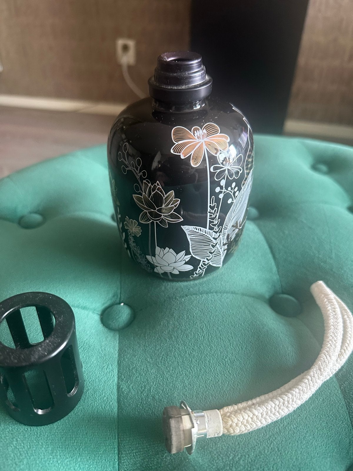 Lampe Berger Geurbrander - Zwart met bloemmotief, Overige stijlen, Ophalen of Verzenden, Glas, Gebruikt