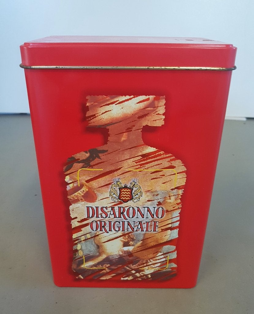 Bewaarblik / opbergblik Disaronno Originale - Amaretto, Verzamelen, Blikken, Ophalen of Verzenden, Gebruikt, Overige, Overige merken
