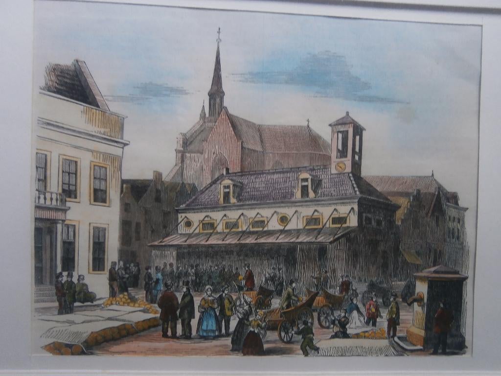 Prent van een vroegere kaasmarkt, Mogelijk Purmerend, Ophalen of Verzenden, Voor 1940, Gebruikt, Overige onderwerpen