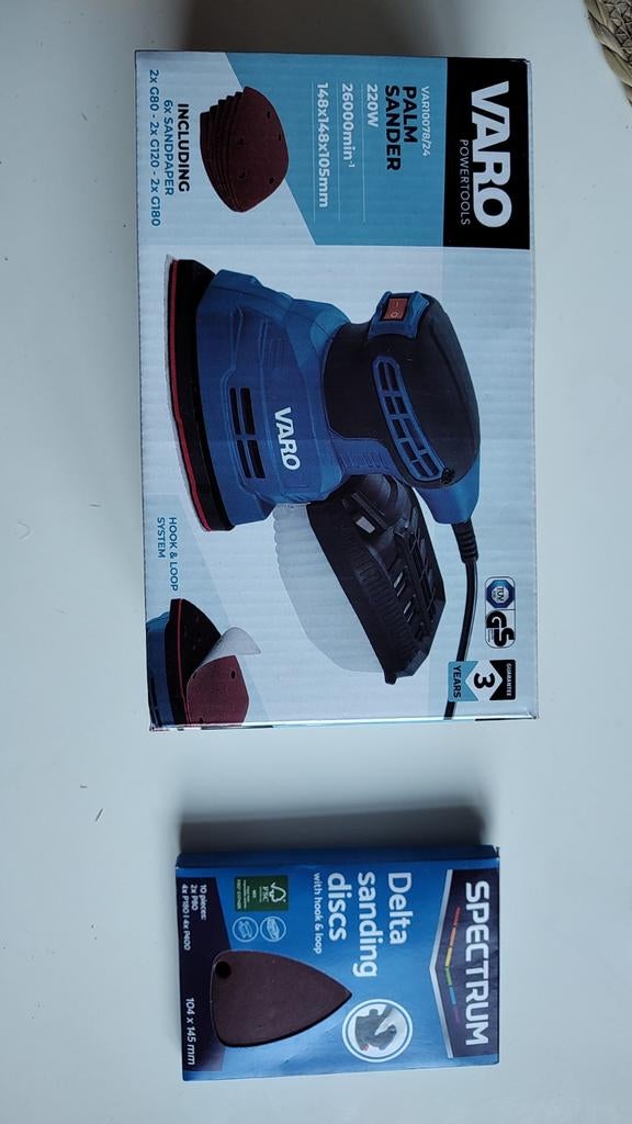 VARO Palm Schuurslijper 220W met schuurpapier, Ophalen of Verzenden, Nieuw, Minder dan 600 watt, Vlakschuurmachine