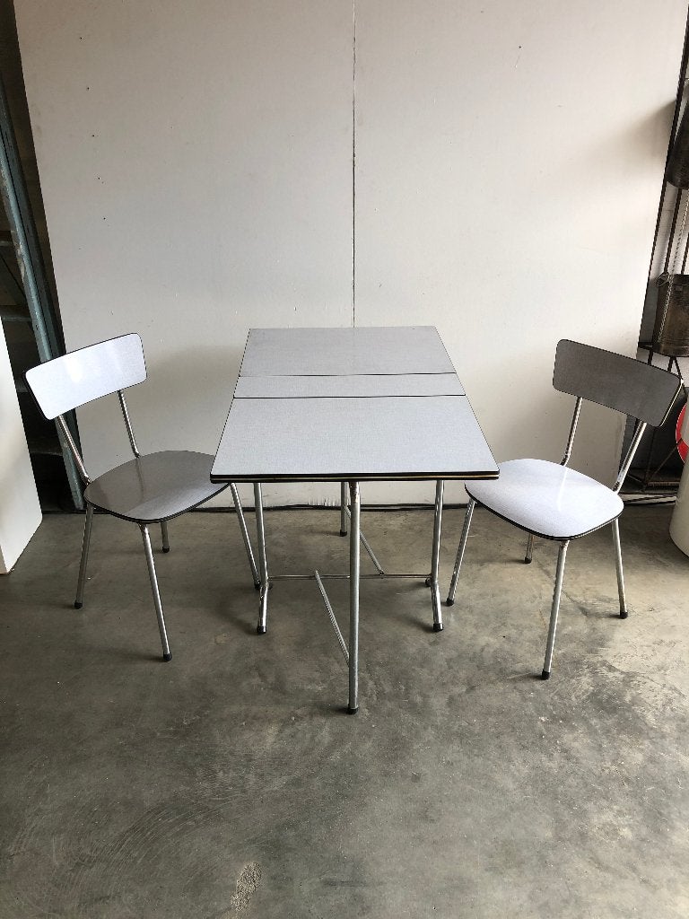 Vintage inklapbare formica tafel en stoelen, Ophalen, Gebruikt, 100 tot 150 cm, Vintage