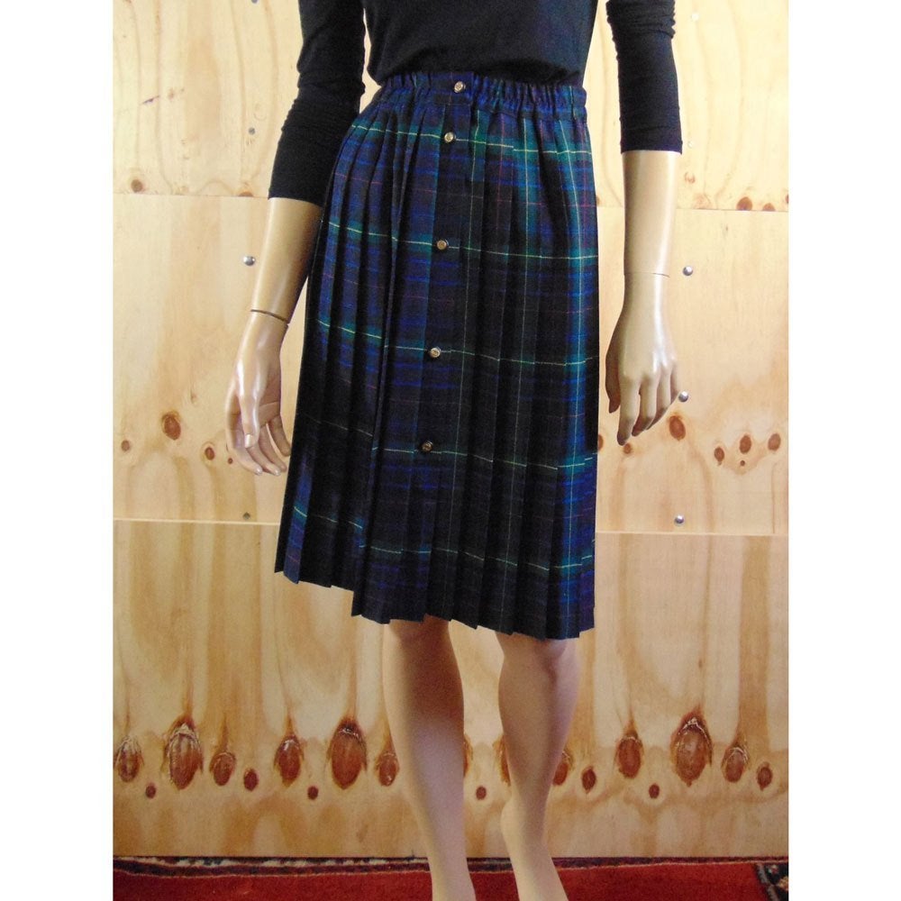 Vintage geruite rok zwart, blauw en groen maat M, Maat 38/40 (M), Zo goed als nieuw, Vintage, Knielengte
