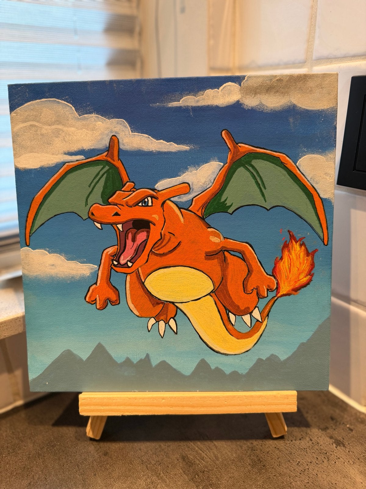Handgeschilderd Charizard Canvas - Pokémon Kunst (25x25cm), Ophalen