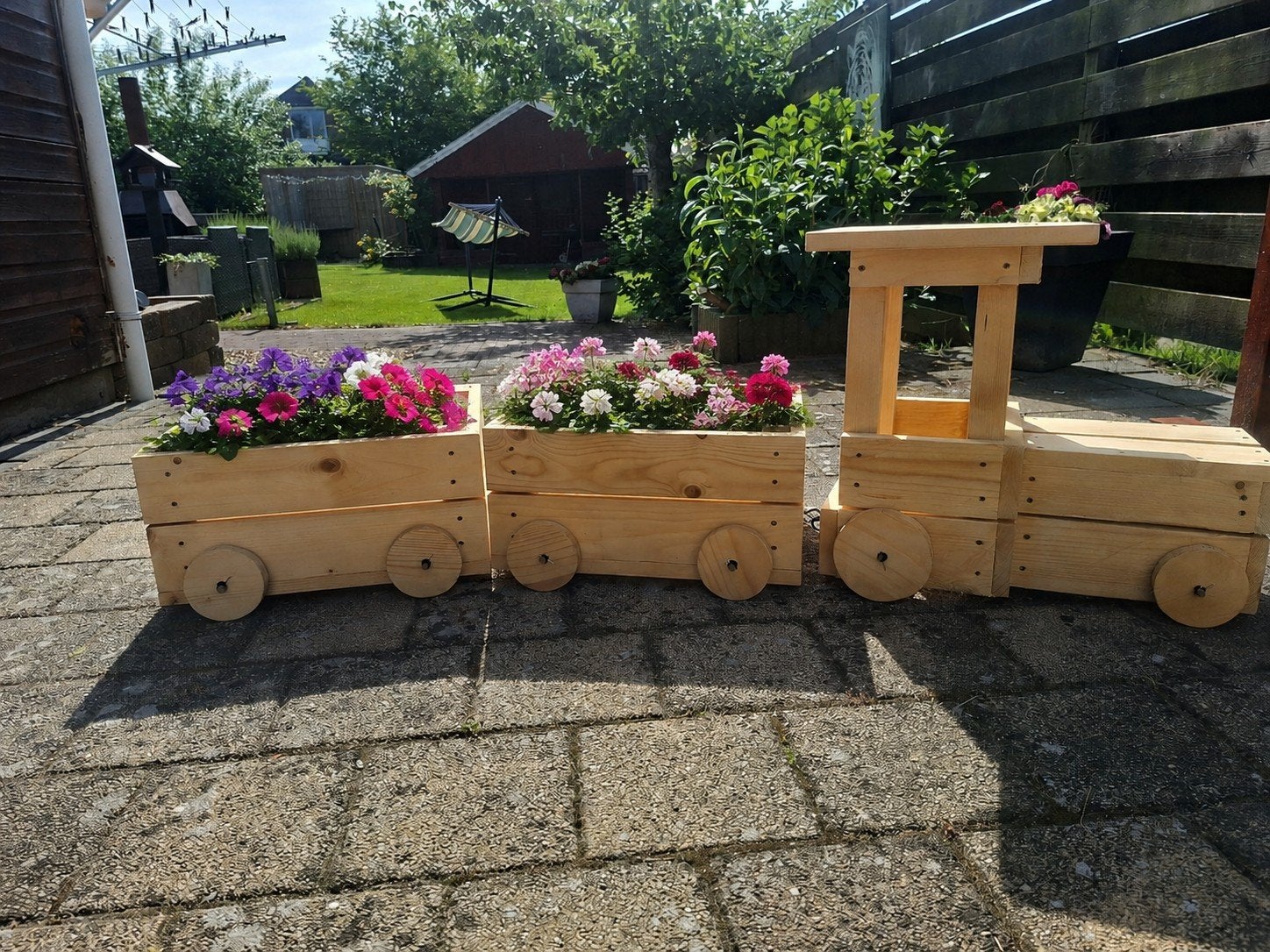 Houten Bloembak Trein - Unieke Decoratie voor Tuin/Balkon, Tuin en Terras, Ophalen, Gebruikt, 100 cm of meer, Balkon