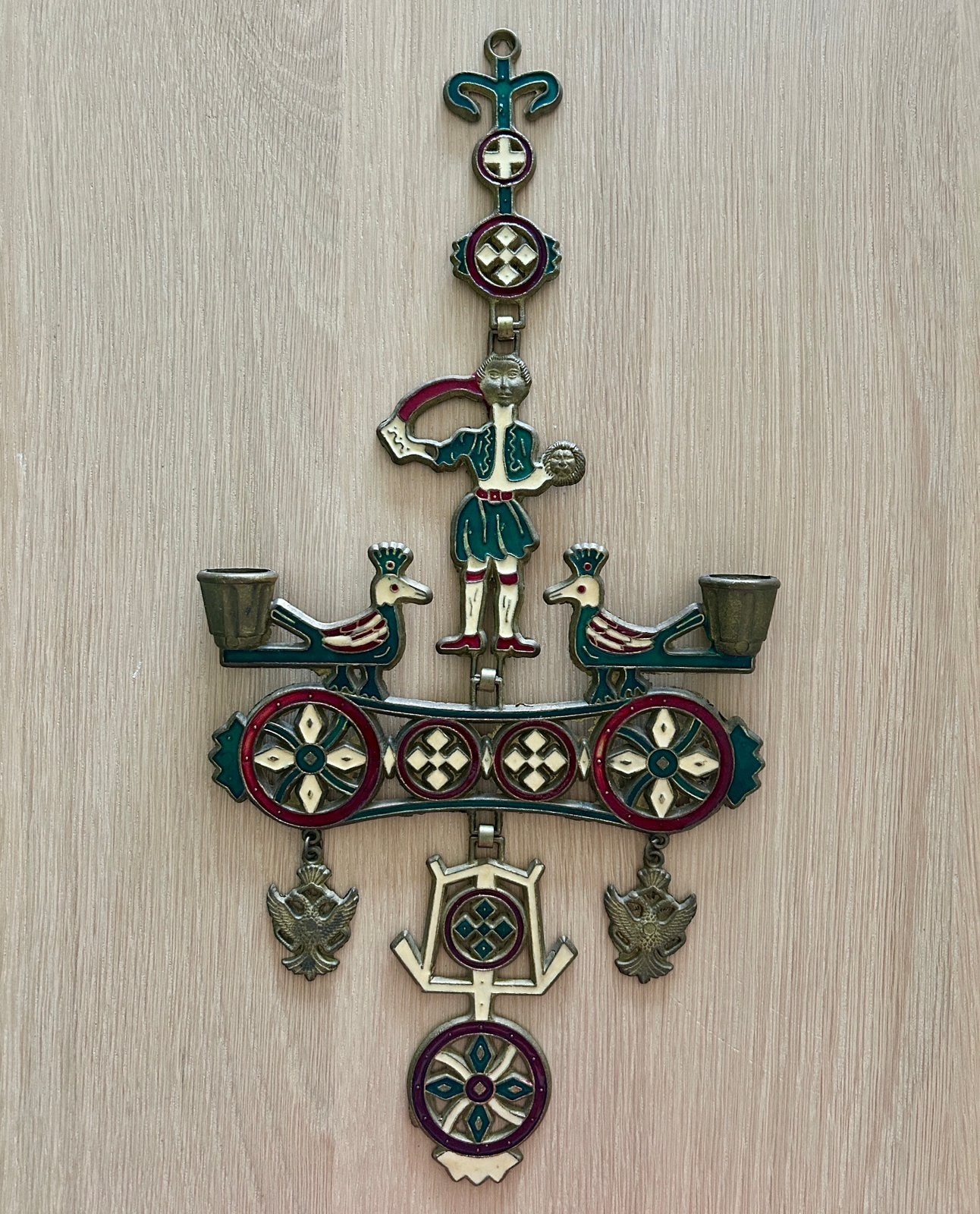 Vintage Grieks-Byzantijnse wandkandalaar van messing, Overige materialen, Meerkleurig, Ophalen of Verzenden, Zo goed als nieuw