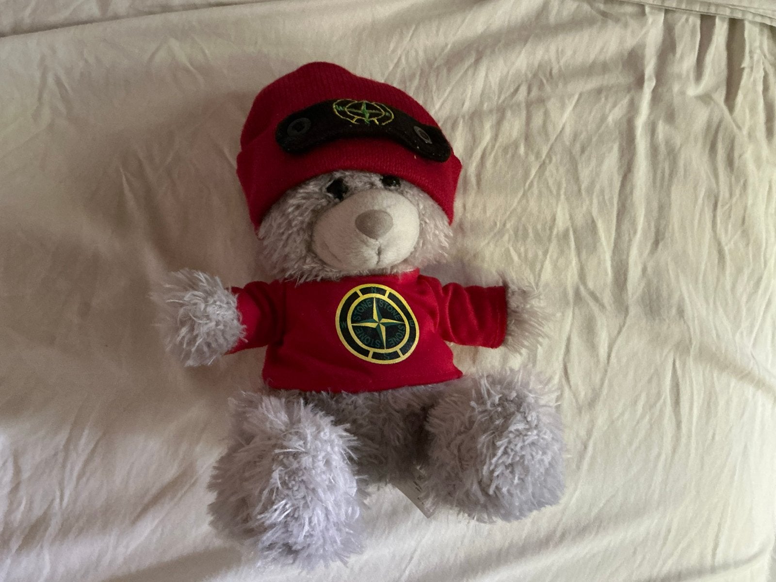 Stone Island teddybeer met rode muts en trui, Overige merken, Overige karakters, Beer, Grijs