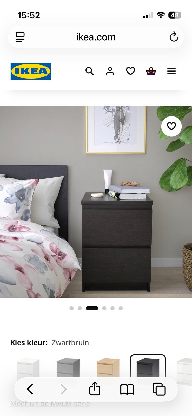 Ikea nachtkastje Malm 2x zwartbruin, Ophalen, Gebruikt, Minder dan 45 cm