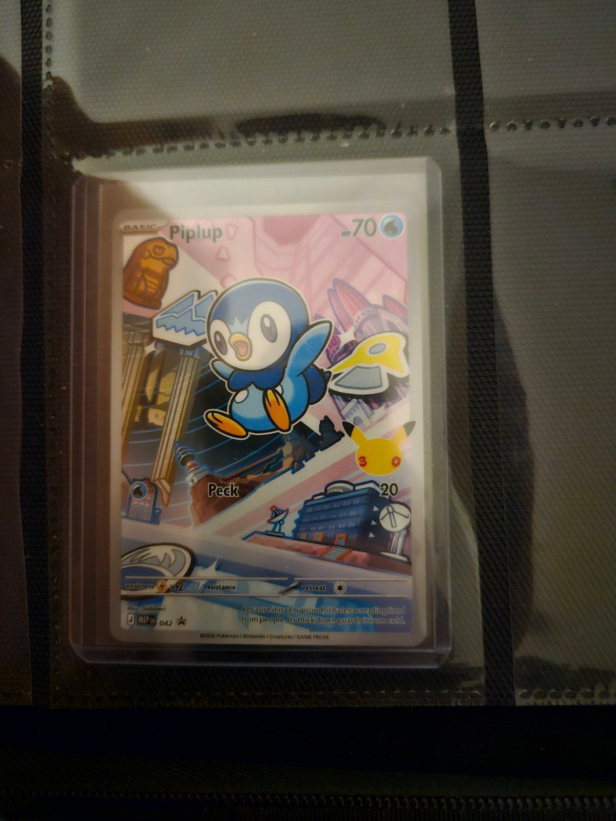 Pokemon Piplup MEP 042, Ophalen of Verzenden, Zo goed als nieuw, Losse kaart, Foil