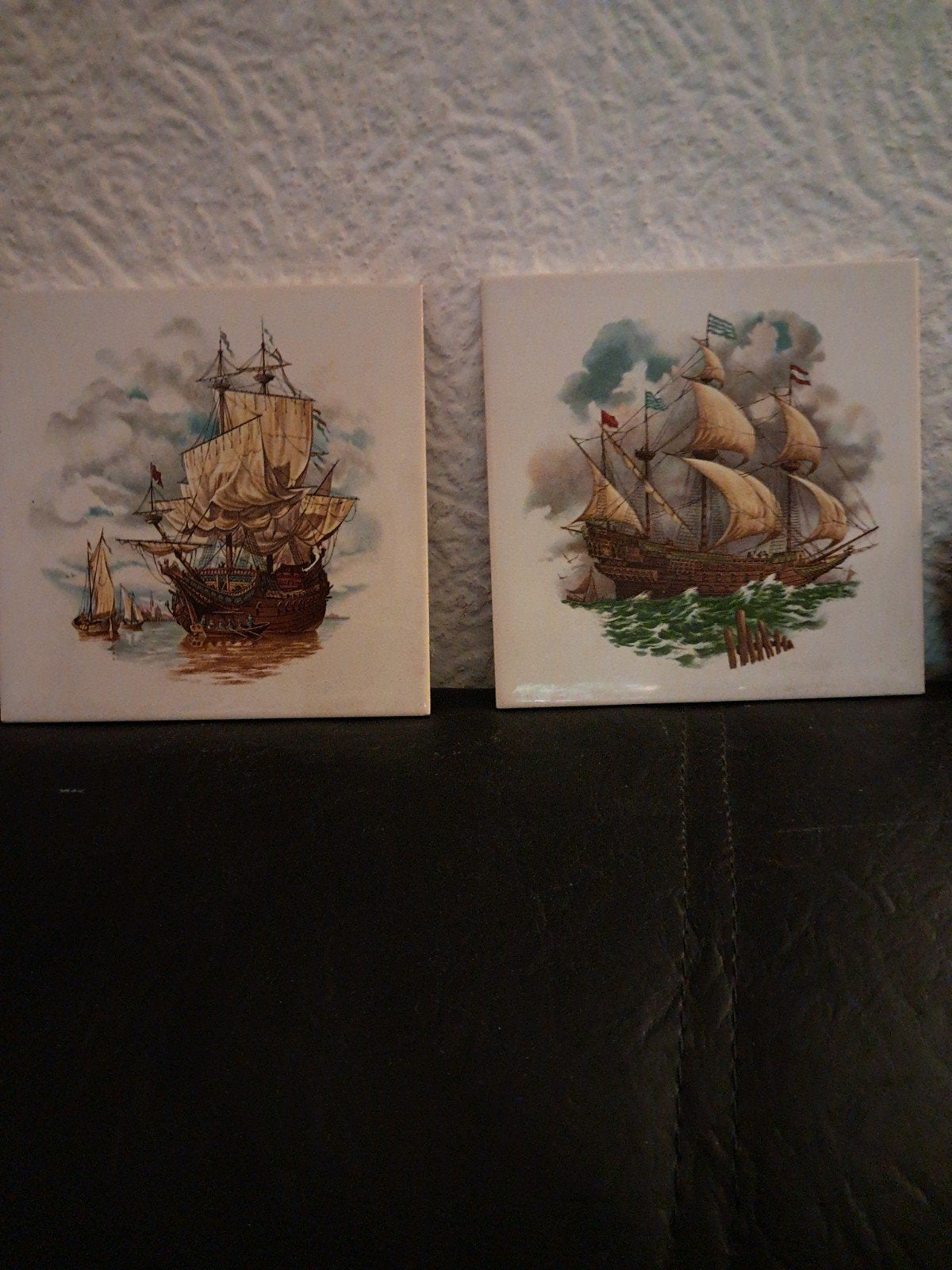 2 Vintage Mosa Tegeltjes met Schepen - Made in Holland, Ophalen of Verzenden