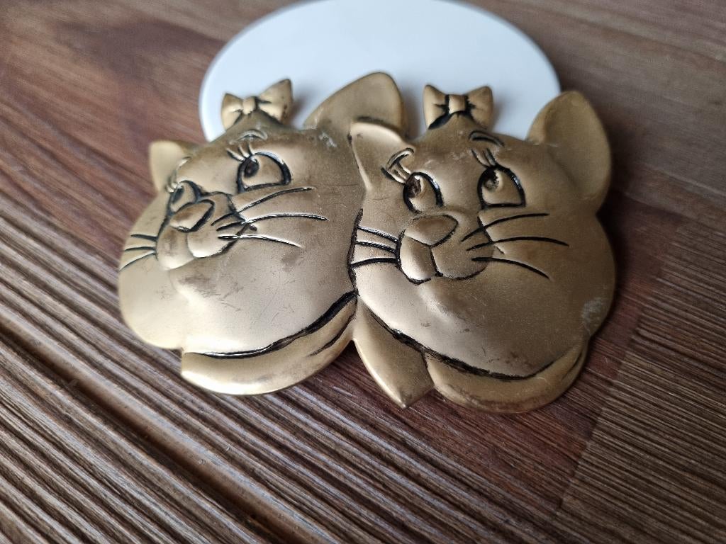 Vintage Metalen Haarspeld met 2 Poezen Katten Brons Kleur, Verzenden, Gebruikt, Haarspeld