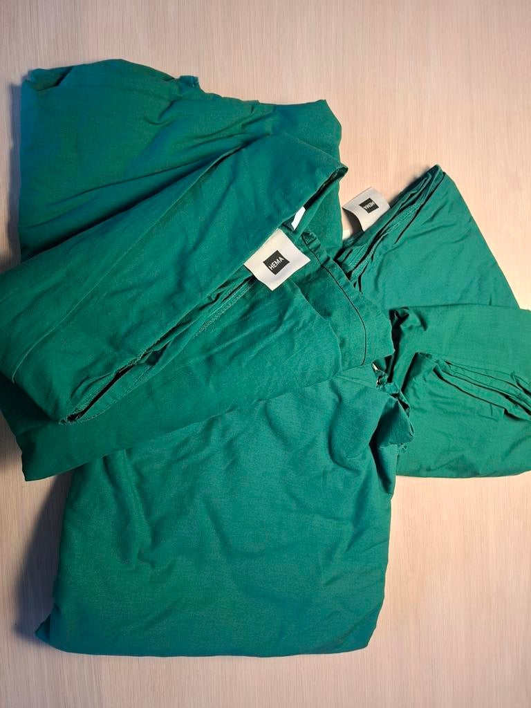 2x Hema Dekbedovertrek 140x200/220 Groen Katoen, Ophalen, Eenpersoons, Dekbedovertrek, Zo goed als nieuw