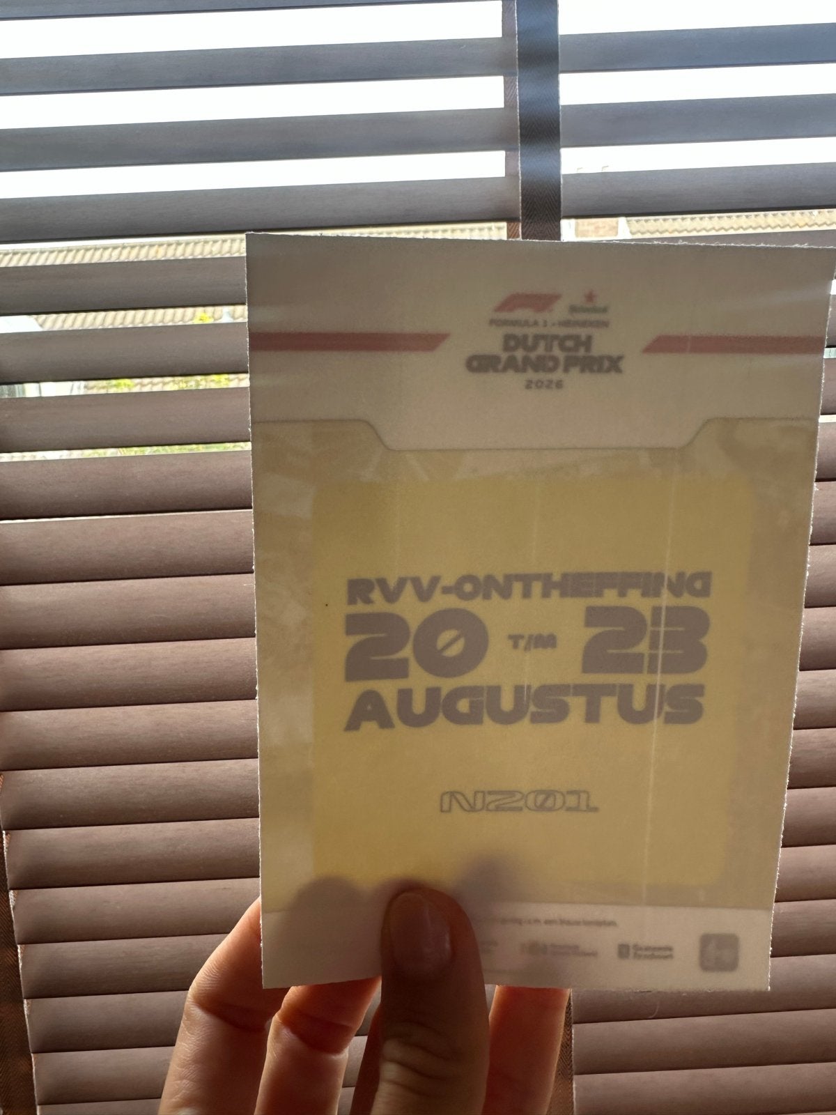 Doorlaatbewijs Zandvoort Formule 1 Dutch Grand Prix, Eén persoon