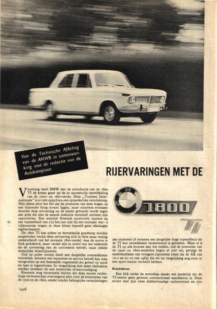 Autokampioen test BMW 1800 Ti September 1964, Ophalen of Verzenden, Gelezen, BMW
