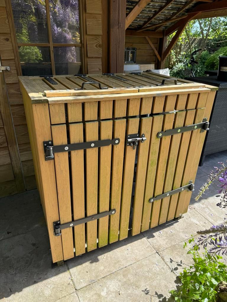 Houten containerberging voor twee containers (Fraké Noir), Ophalen of Verzenden, Gebruikt, Hout, Containerberging