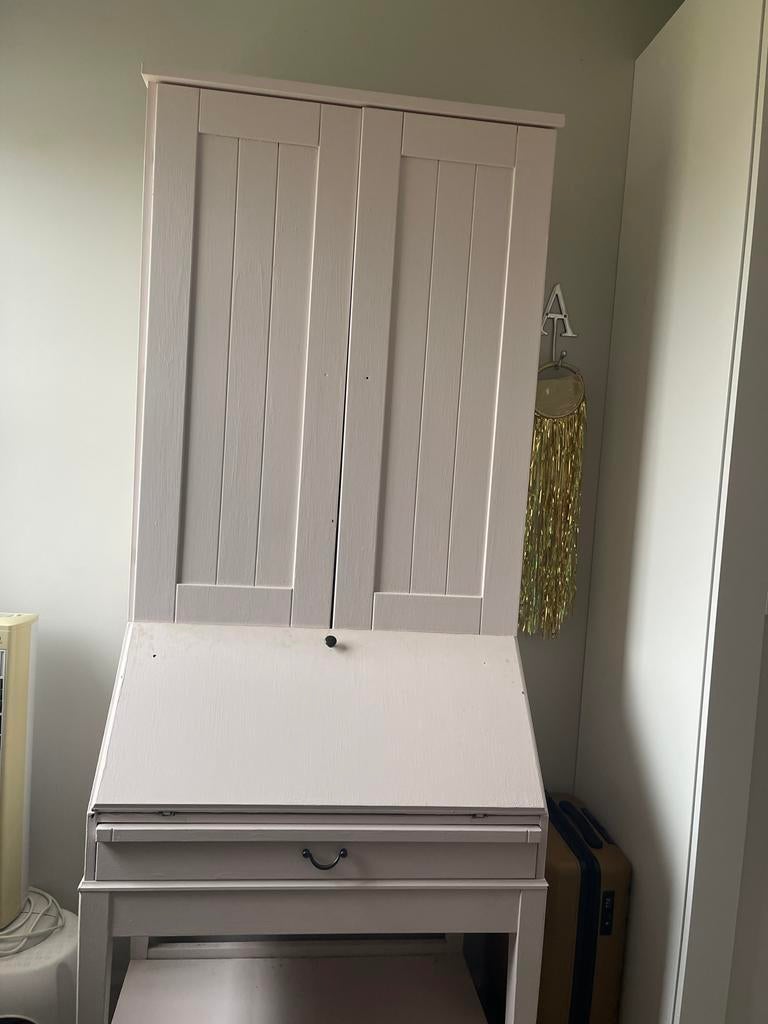 IKEA HEMNES secretaire kast + opzetkast licht roze krijtverf, Huis en Inrichting, Kasten | Secretaires, Ophalen, Gebruikt