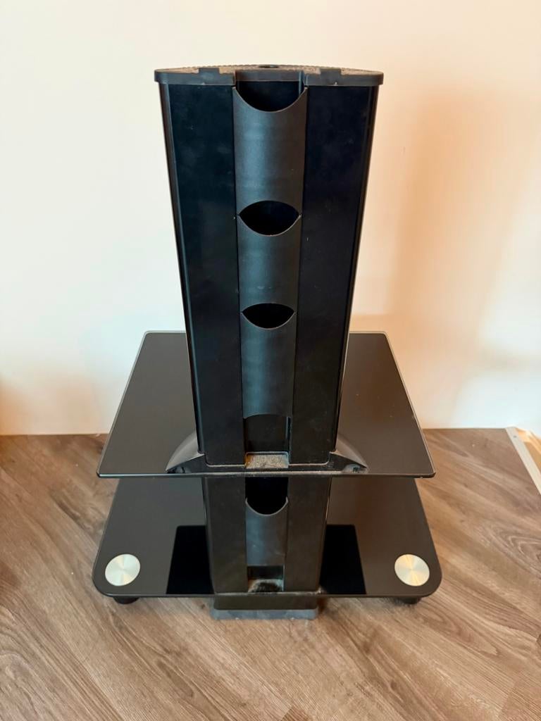 Zwart glazen tv-meubel / tv-standaard met 2 planken, Ophalen, Gebruikt, 50 tot 100 cm, Glas