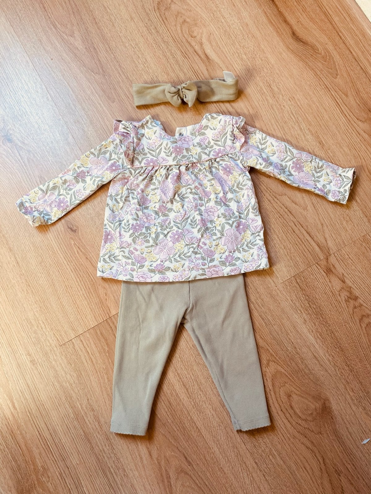 C&A baby set bloemenprint shirt, legging en haarband, Ophalen of Verzenden, Zo goed als nieuw, Meisje