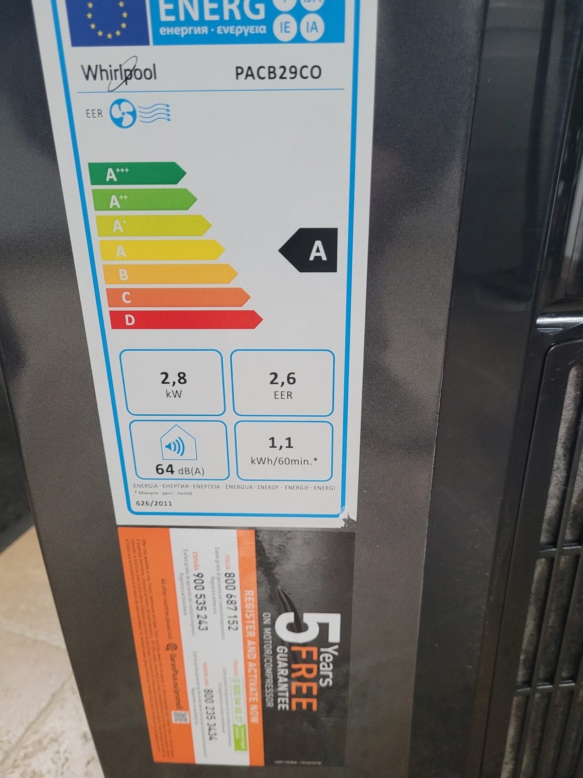 Whirlpool Mobiele Airco PACB29CO - Z.G.A.N. (3 jaar oud), Ophalen, Minder dan 60 m³, 3 snelheden of meer, Zo goed als nieuw