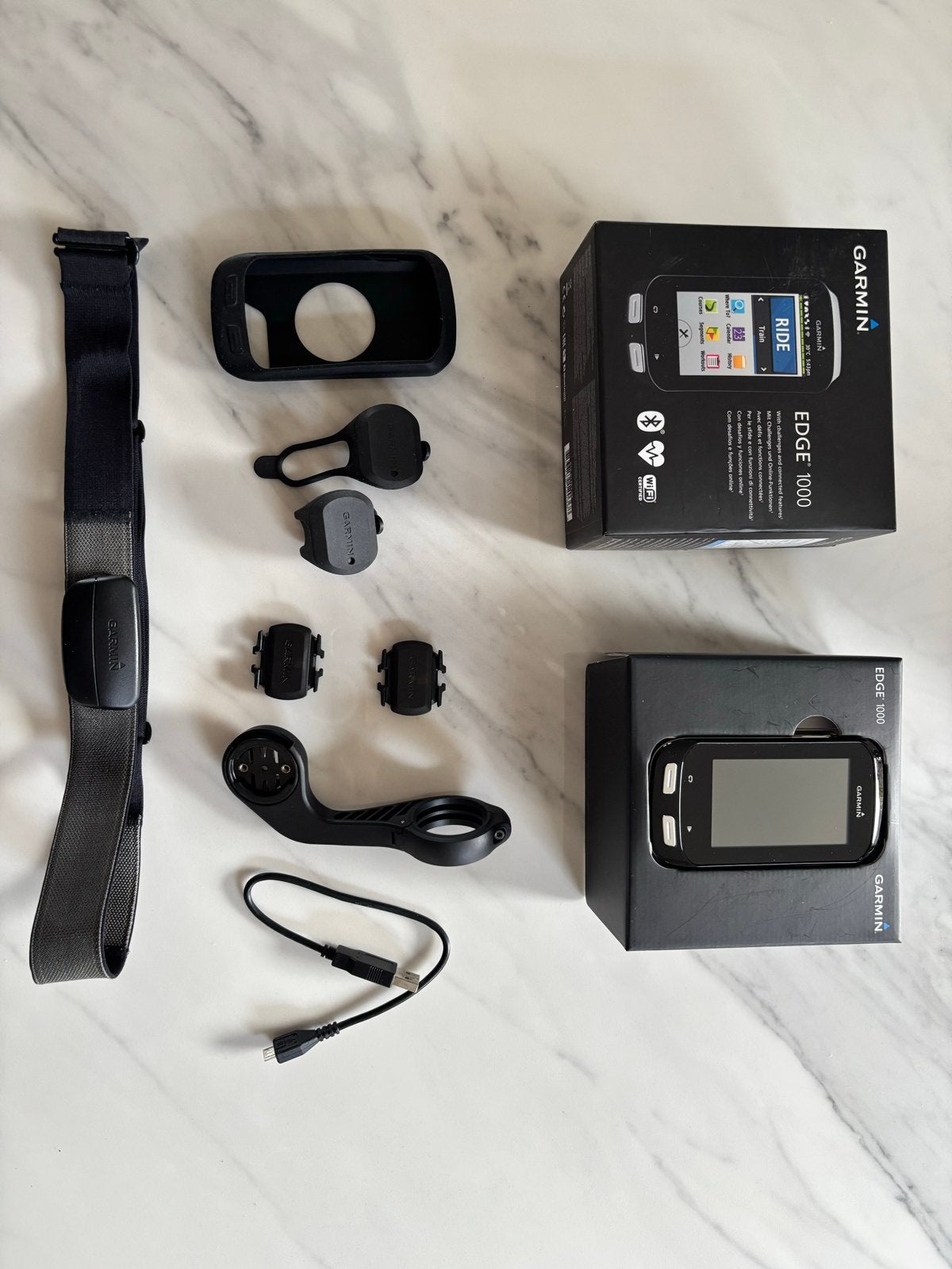Garmin Edge 1000 fietscomputer met complete set toebehoren, Ophalen of Verzenden, Cadanssensor, Zo goed als nieuw