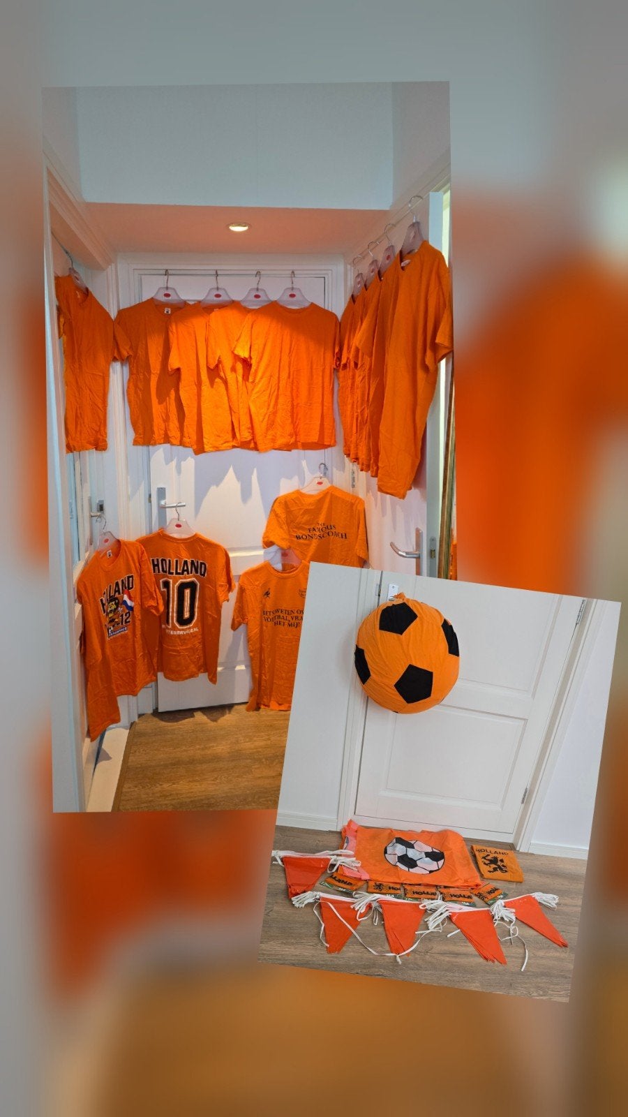 Fanpakket ORANJE XXL, WK voetbal, partij t-shirts vlaggen, Ophalen of Verzenden, Hout