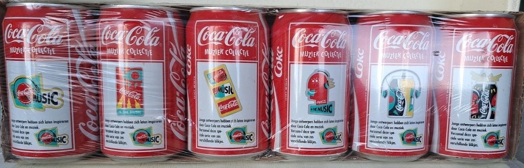 Coca-Cola Blikkenset Nederland Muziek Collectie 1993 6 st., Ophalen of Verzenden, Gebruikt, Verpakking