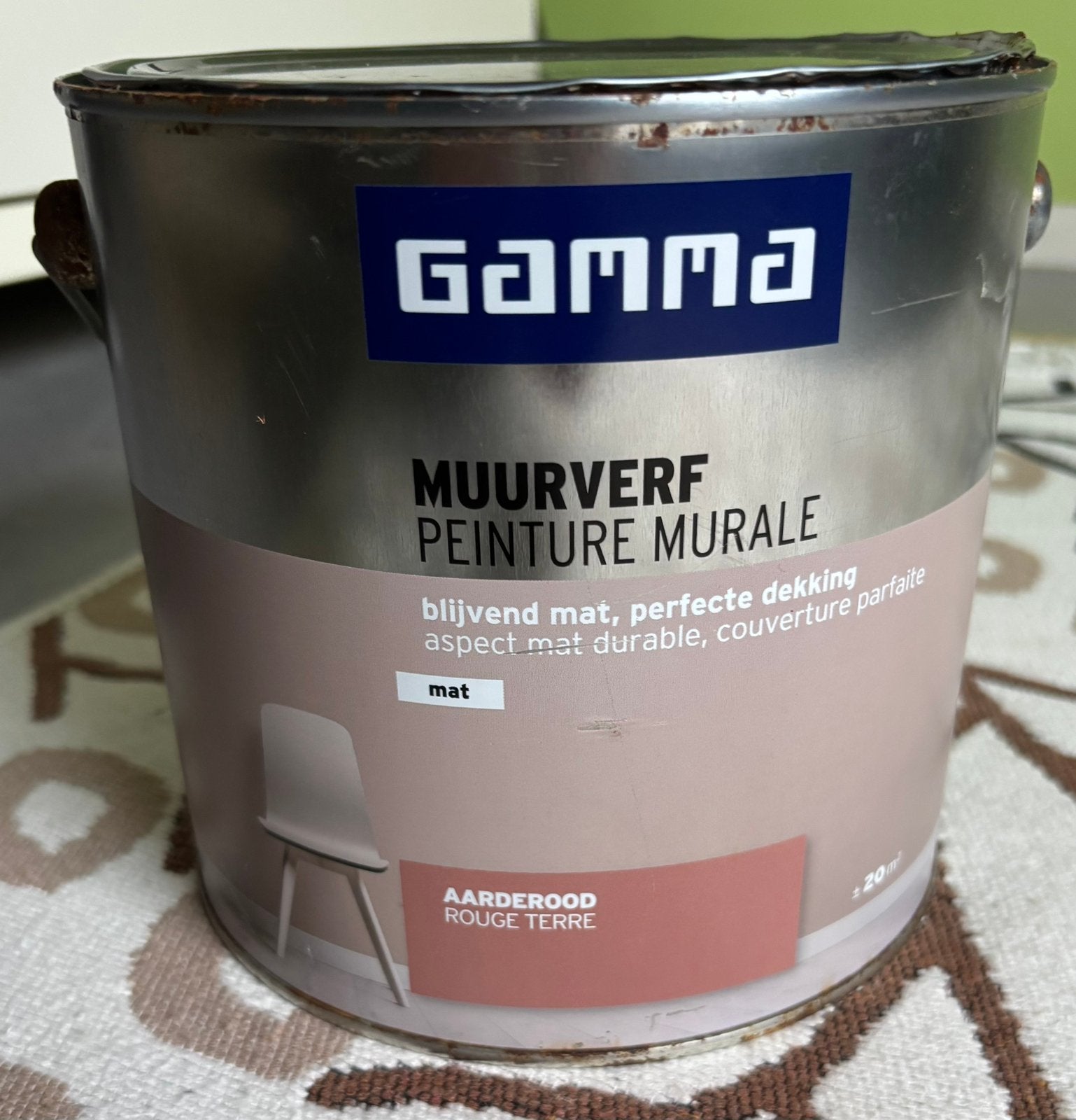 Gamma mat muurverf in Aarderood (ongeveer 1.3L over), Doe-het-zelf en Verbouw, Verf, Beits en Lak, Gebruikt, Verf, Minder dan 5 liter