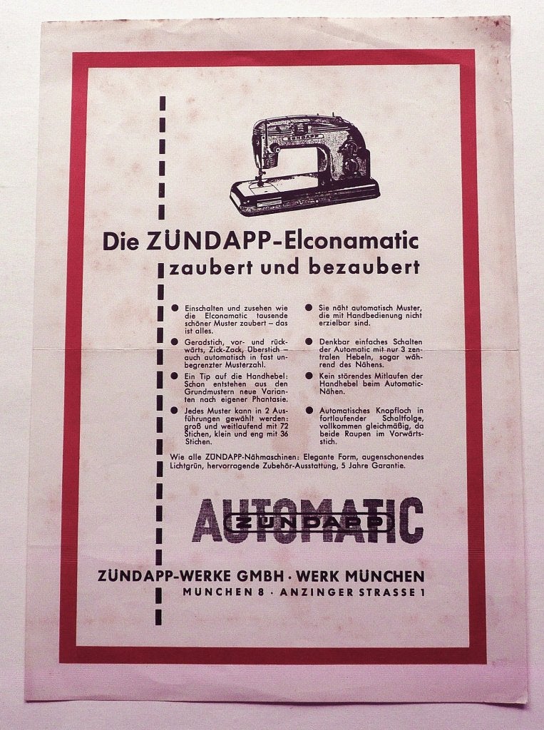 Zündapp "Advertentiedienst" Naaimachines, Verzenden