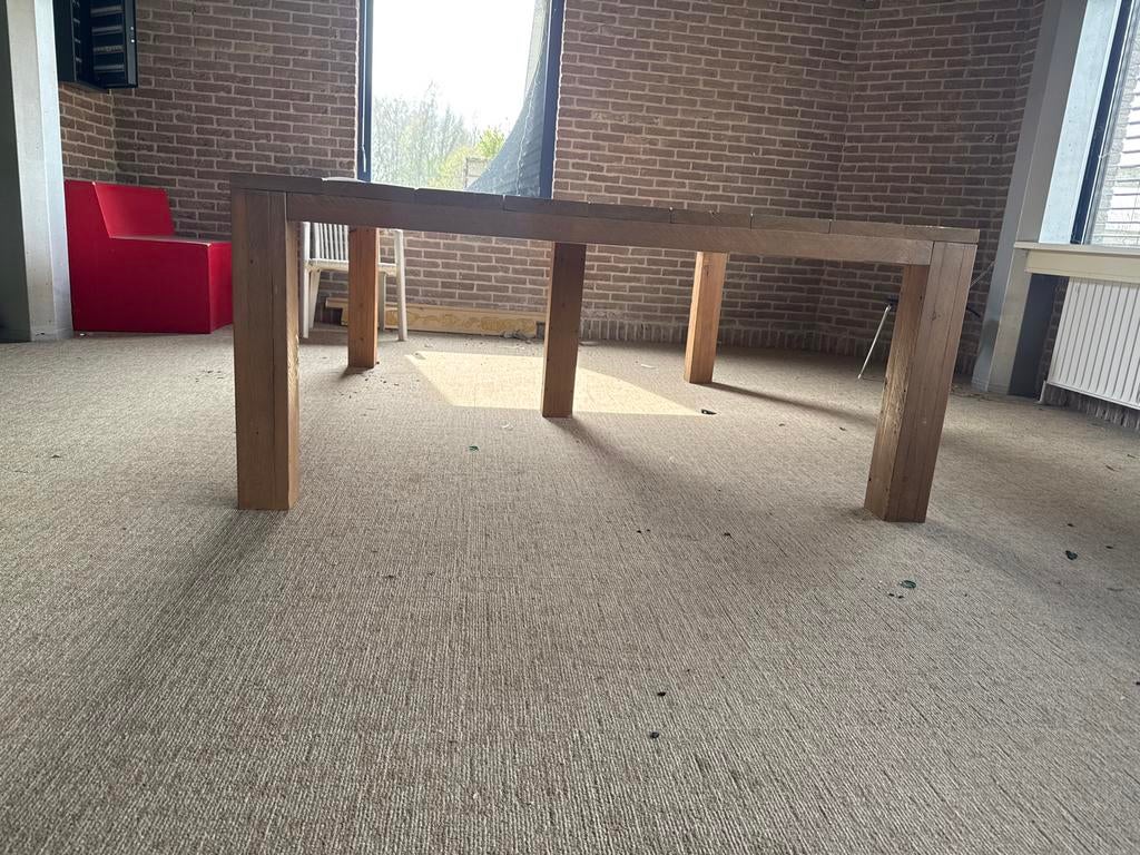 Twee grote vuren steigerhouten tafels 200x200cm, Ophalen, Gebruikt, Vierkant, Steigerhout