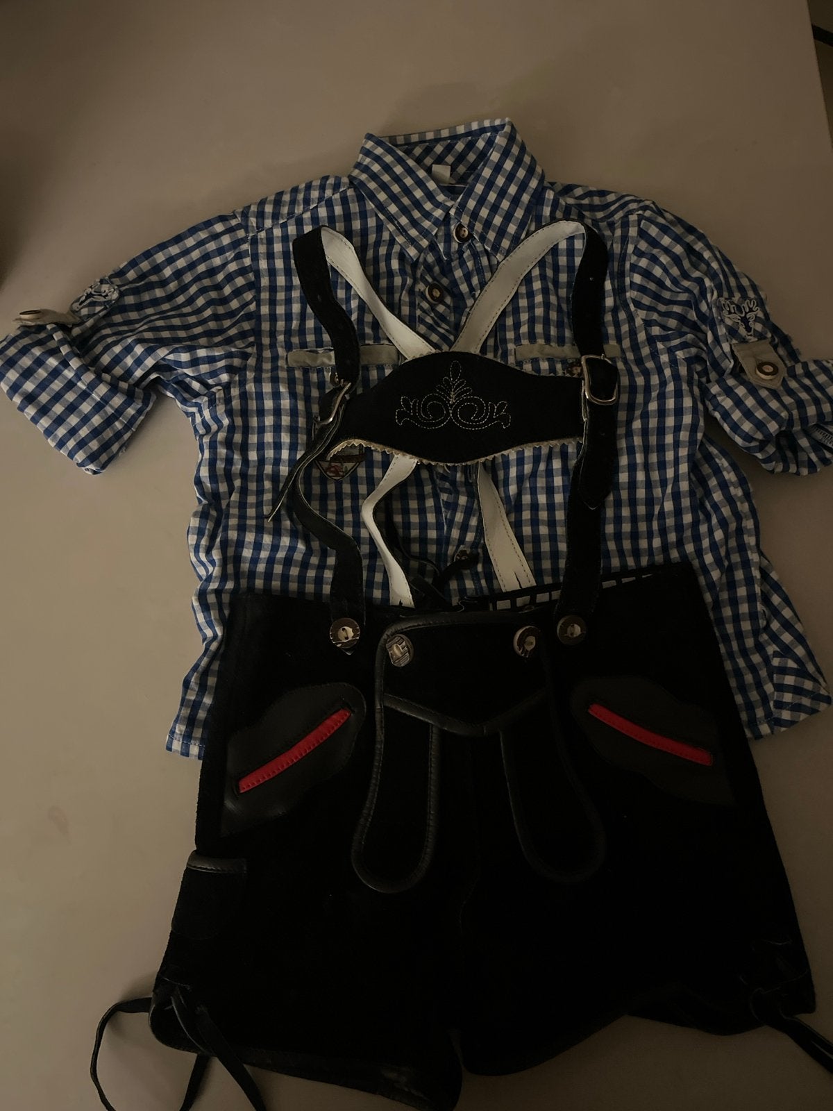 Kinder lederhose set met blouse - Maat 104, Ophalen, Gebruikt, Jongen of Meisje