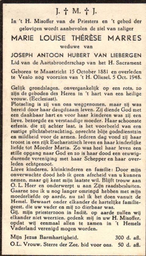 Marres Marie Louise Therese Maastricht 1881-1948 Venlo, Verzamelen, Ophalen of Verzenden