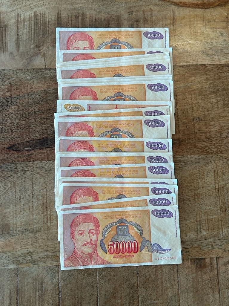 27 stuks, 50.000 Dinara Joegoslavië, Ophalen of Verzenden, Joegoslavië
