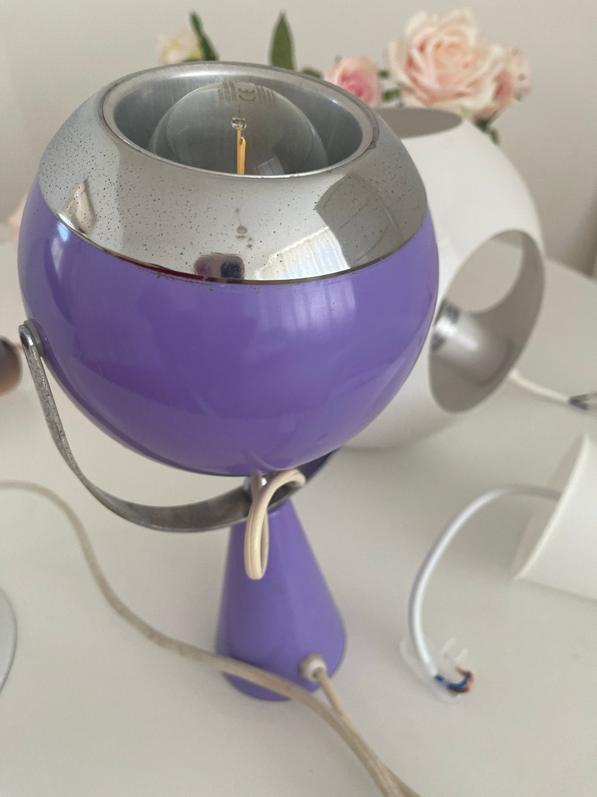Vintage paarse tafellamp - Space Age design, Gebruikt, Paars, Vintage, Ophalen