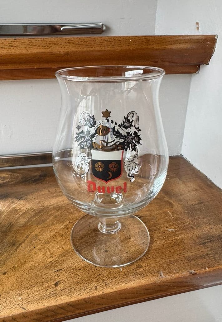 Duvel bierglas jaren 70 wapenschild, Ophalen of Verzenden, Gebruikt, Glas of Glazen, Duvel