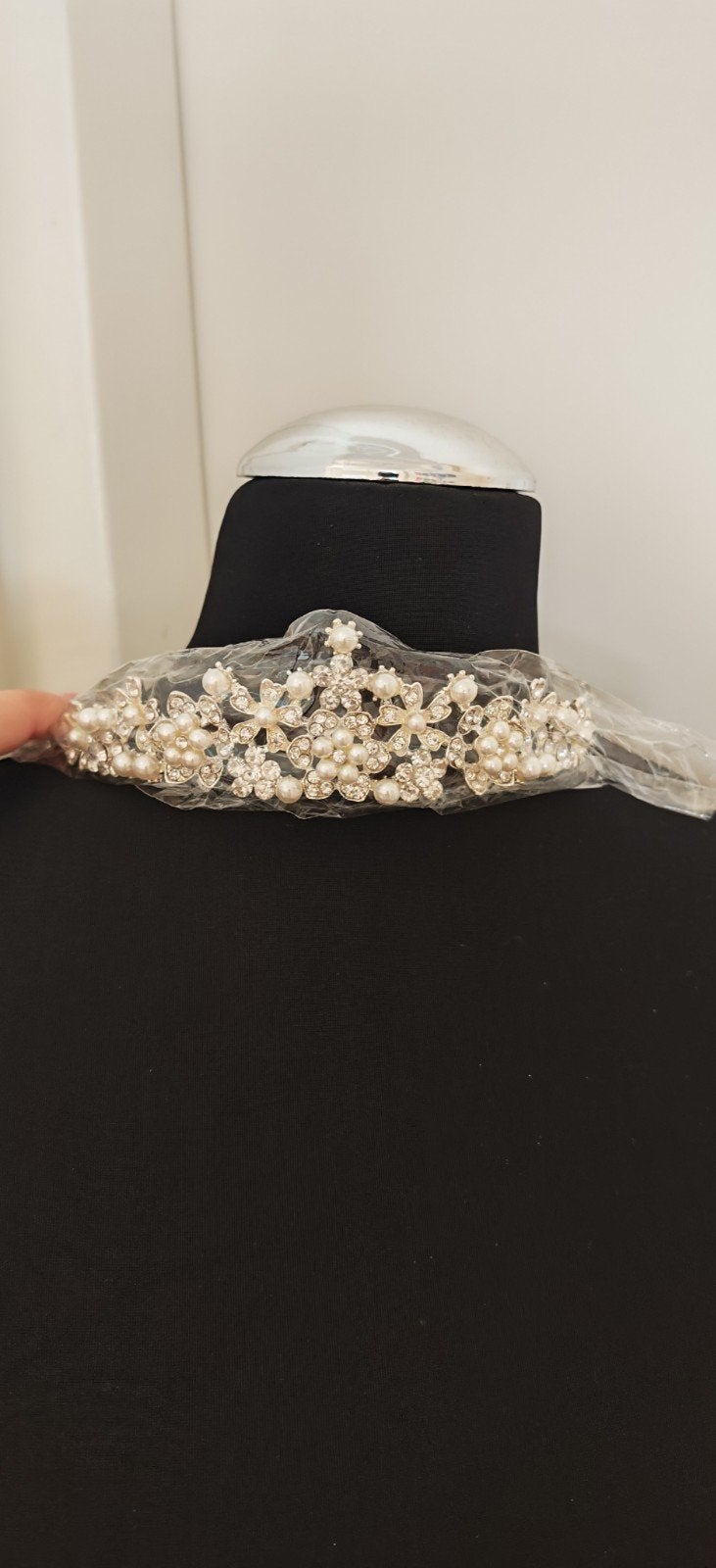Bruidstiara met parels en strass, Wit, Nieuw, Ophalen of Verzenden, Onbekend