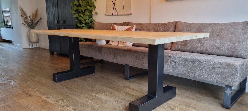 EIKEN BOOMSTAMTAFEL 220x100x76cm, Huis en Inrichting, Tafels | Eettafels, Ophalen, 100 tot 150 cm, 200 cm of meer, Zo goed als nieuw