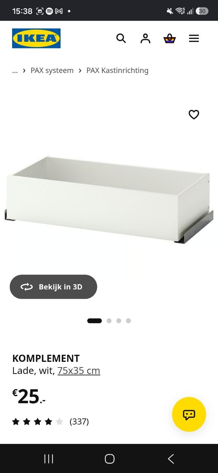 ikea pax lade komplement 75x 35, Ophalen, Nieuw, 50 tot 100 cm, Minder dan 100 cm