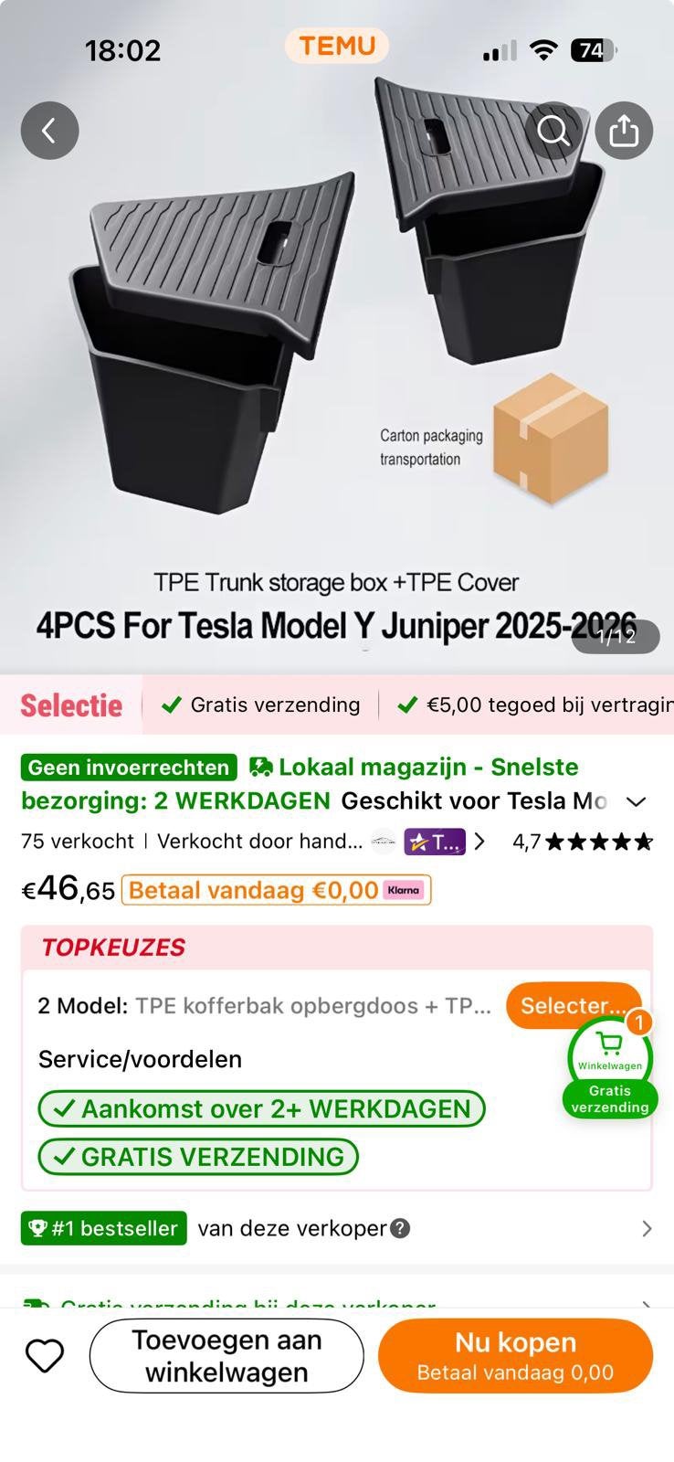 Opberg cases kofferbak organiser voor Tesla Y Juniper 2025+, Ophalen of Verzenden, Nieuw