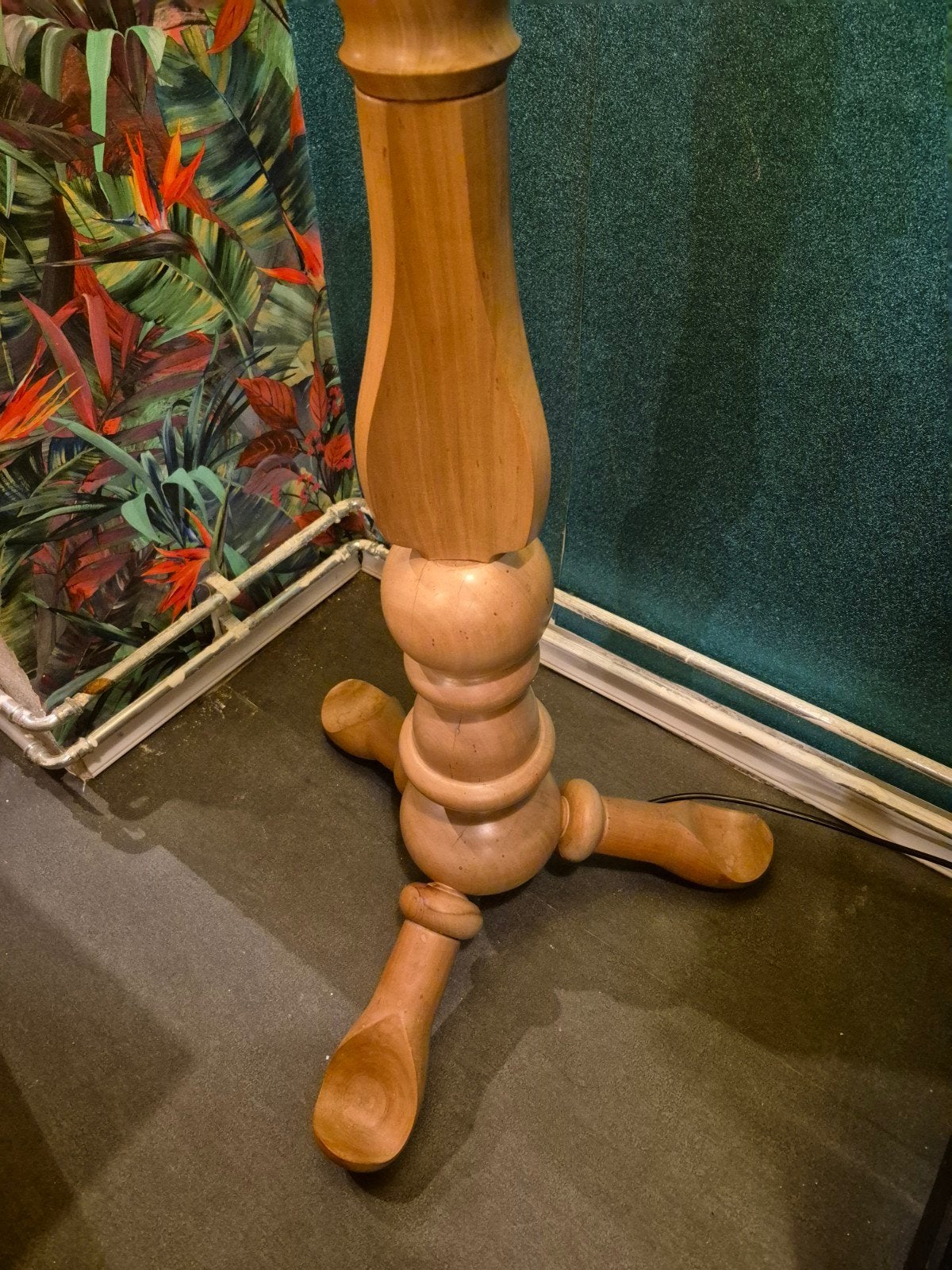 Vintage Vloerlamp met Houten Voet en Stoffen Kap, Ophalen